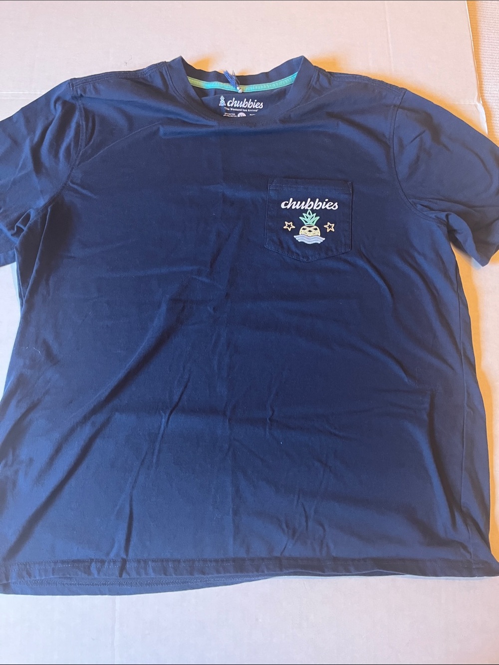 chubbies Mens Navy Blue Pocket Tee with Logo back taco